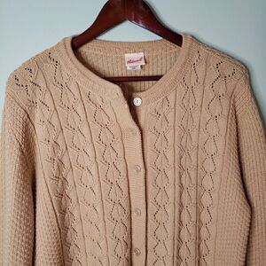 Vtg Haband Womens Sweater Cardigan Button Up Tan Cable Knit Sz Large Grannycore
